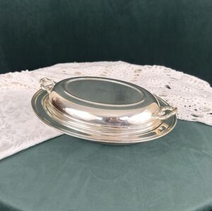 Vintage Elegant Silver Oval Serving Dish with Glass Dish